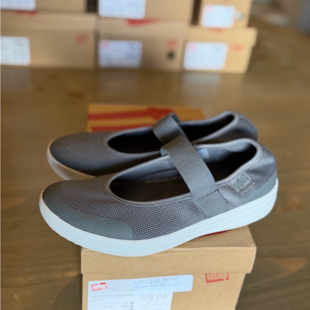 FitFlop Women’s Uberknit Mary Jane Ballet Flats Grey Breathable Mesh US Size 8